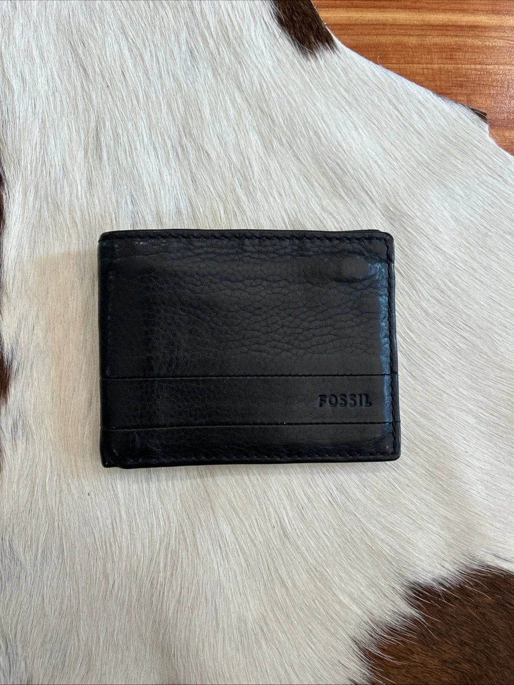 Fossil Bifold Wallet Men’s Pebbled Leather Black